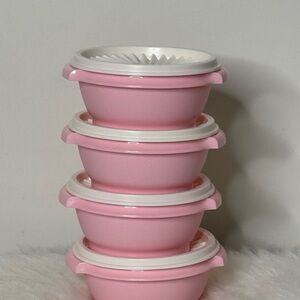 Tupperware Pink Bowl Set with White Lids